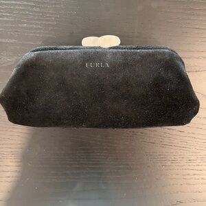 Vintage Furla Black Suede Kiss-Lock Clutch